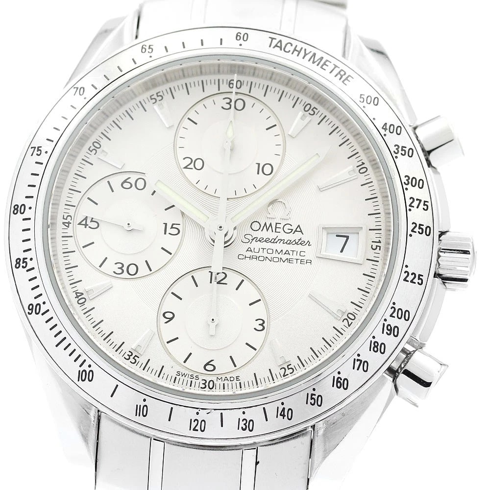 OMEGA SPEEDMASTER DATE CHRONOGRAPH SILVER AUTOMATIC WATCH: OMEGA Speedmaster Date Chronograph Silver Automatic Watch Brand: OMEGA Type/Style: Wristwatch Material: Band Material Stainless Steel, Case Material Stainless Steel Color: Dial Color Silver Band
