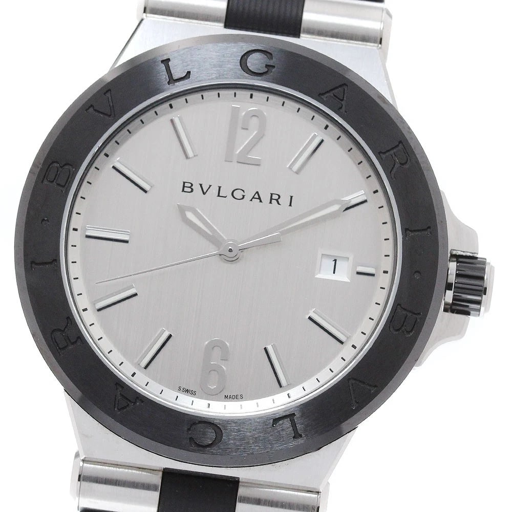 BVLGARI DIAGONO CERAMIC DATE SILVER AUTOMATIC WATCH: BVLGARI Diagono ceramic Date Silver Automatic Watch Brand: BVLGARI Type/Style: Wristwatch Material: Band Material Rubber / Stainless Steel, Case Material Stainless Steel / ceramic Color: Case Color Si