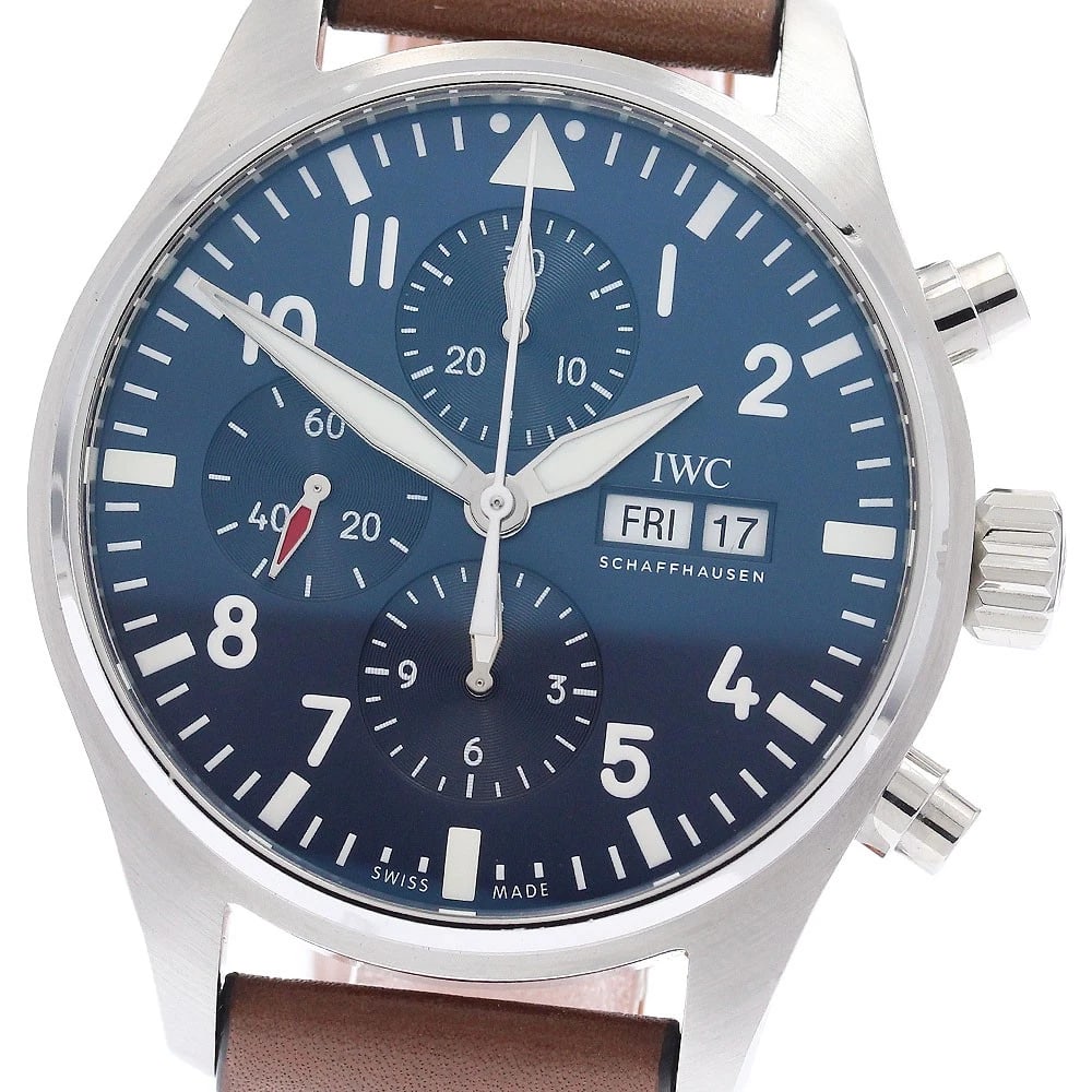 IWC SCHAFFHAUSEN PILOT'S WATCH: IWC SCHAFFHAUSEN Pilot's Watch Brand: IWC SCHAFFHAUSEN Type/Style: Wristwatch Material: Band Material leather, Case Material Stainless Steel Color: Case Color Silver Band Color Brown Dial Color Navy