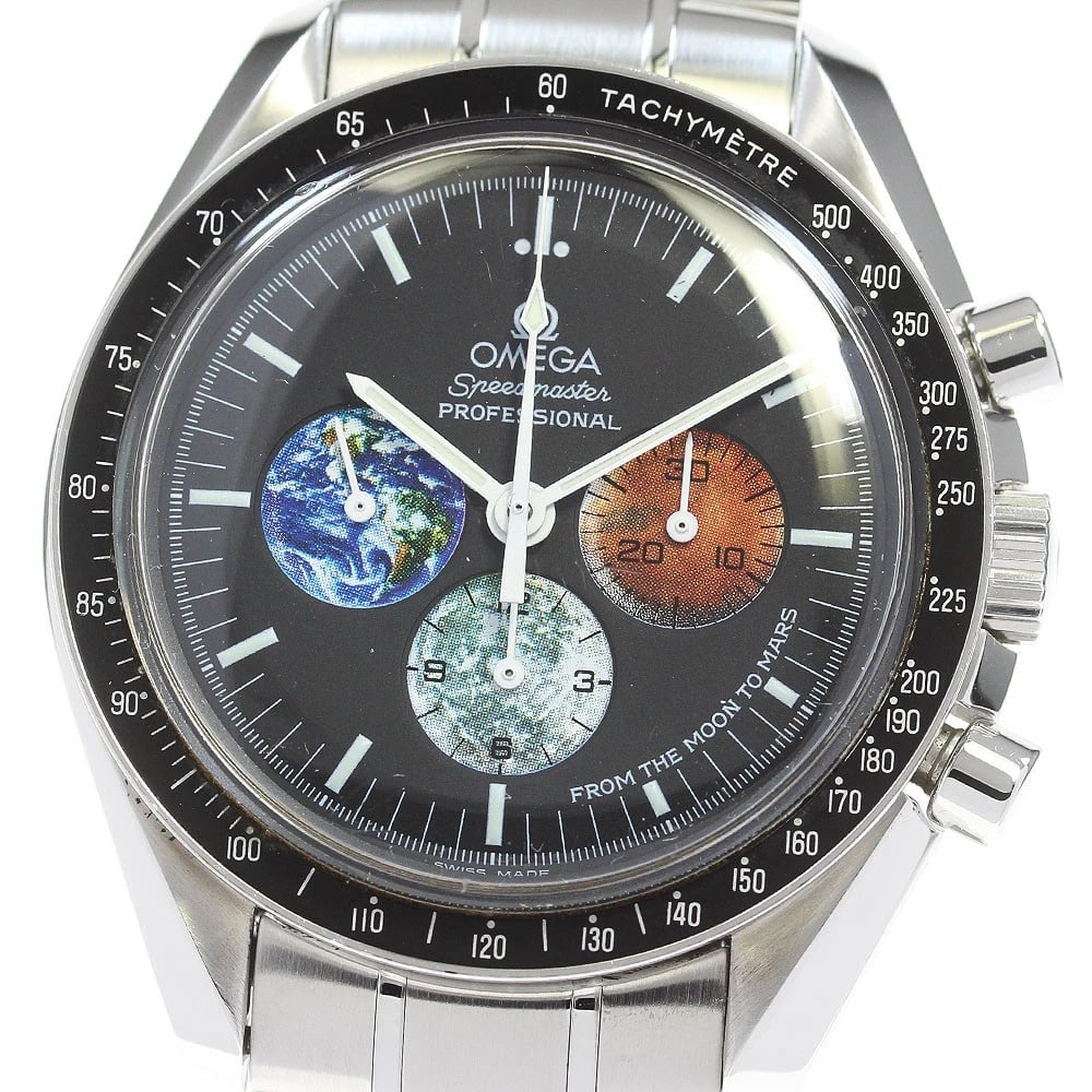 OMEGA SPEEDMASTER WATCH: OMEGA Speedmaster Watch Brand: OMEGA Type/Style: Wristwatch Material: Stainless Steel, Stainless Steel Color: Dial Color black Band Color Silver Case Color Silver Size: Case size About 41mm (1.6inch)
