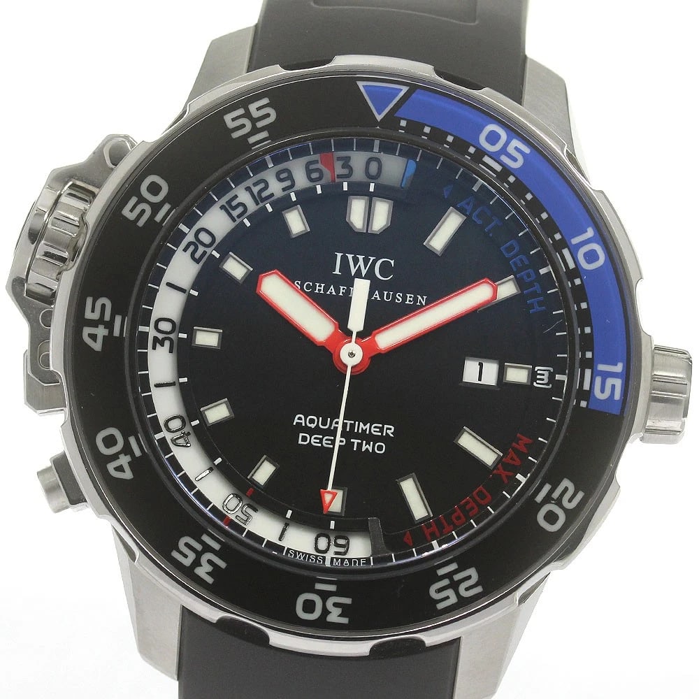 IWC SCHAFFHAUSEN AQUATIMER DATE AUTOMATIC WATCH: IWC SCHAFFHAUSEN Aquatimer Date Automatic Watch Brand: IWC SCHAFFHAUSEN Type/Style: Wristwatch Material: Band Material rubber, Case Material Stainless Steel Color: Dial Color black Band Color black Ca