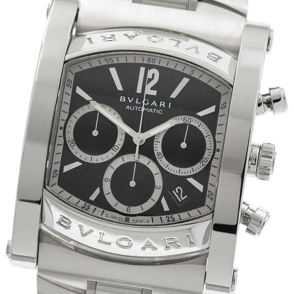 BVLGARI ASSIOMA CHRONOGRAPH DATE BLACK AUTOMATIC WATCH: BVLGARI Assioma Chronograph Date black Automatic Watch Brand: BVLGARI Type/Style: Wristwatch Material: Stainless Steel, Stainless Steel Color: Case Color Silver Band Color Silver Dial Color black