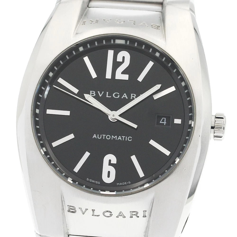 BVLGARI ELGON DATE BLACK AUTOMATIC WATCH: BVLGARI Elgon Date black Automatic Watch Brand: BVLGARI Type/Style: Wristwatch Material: Band Material Stainless Steel, Case Material Stainless Steel Color: Dial Color black Band Color Silver Case