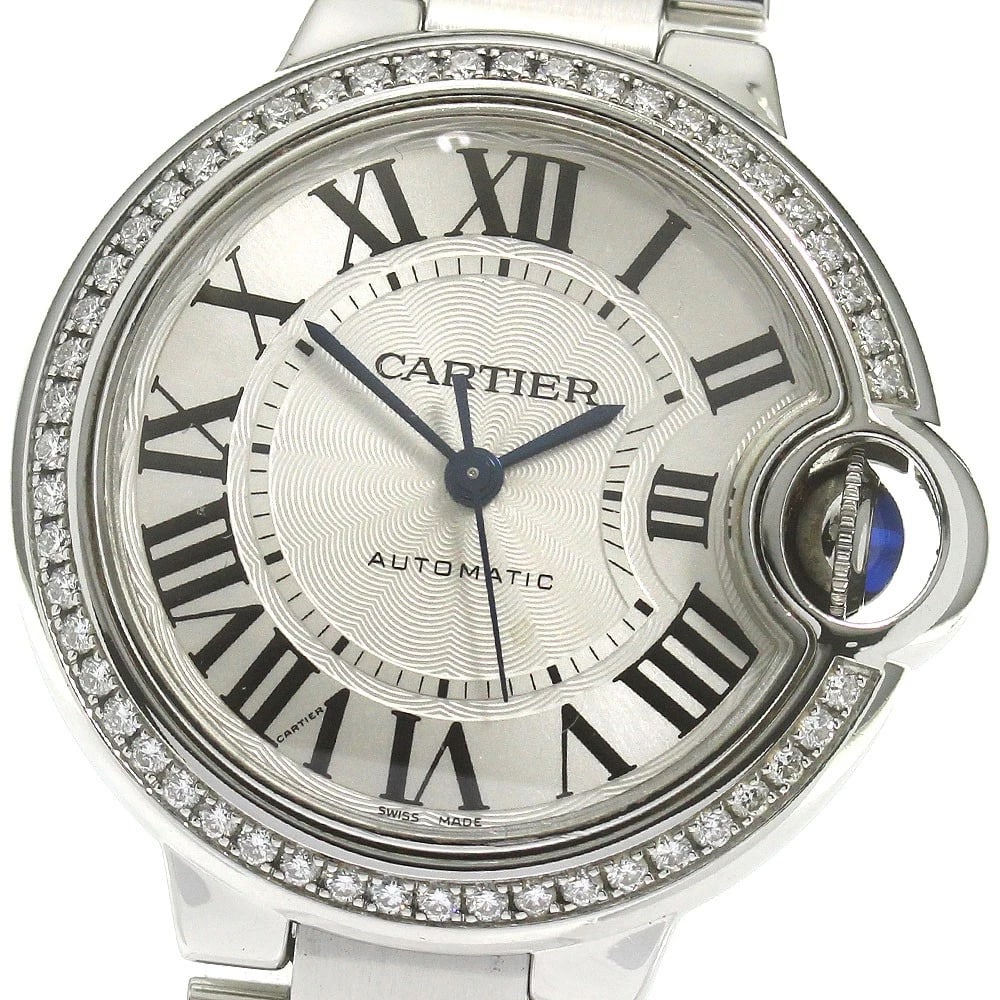 CARTIER BARON BLUE DIAMOND BEZEL AUTOMATIC WATCH: CARTIER Baron blue Diamond Bezel Automatic Watch Brand: CARTIER Type/Style: Wristwatch Material: Band Material Stainless Steel, Case Material Stainless Steel Color: Dial Color Silver Band Color