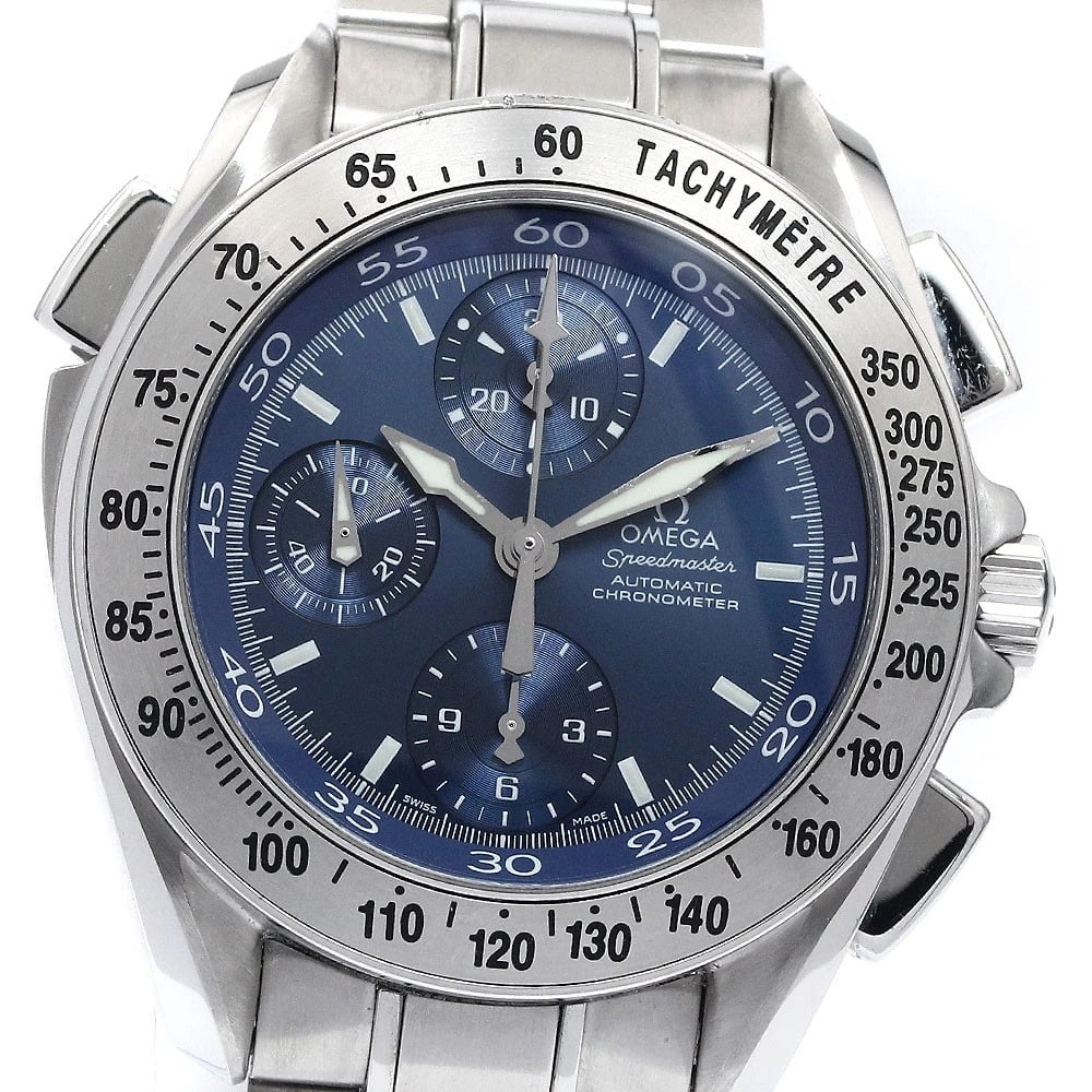 OMEGA SPEEDMASTER BLUE AUTOMATIC WATCH: OMEGA Speedmaster Blue Automatic Watch Brand: OMEGA Type/Style: Wristwatch Material: Band Material Stainless Steel, Case Material Stainless Steel Color: Dial Color blue Band Color Silver Case Color