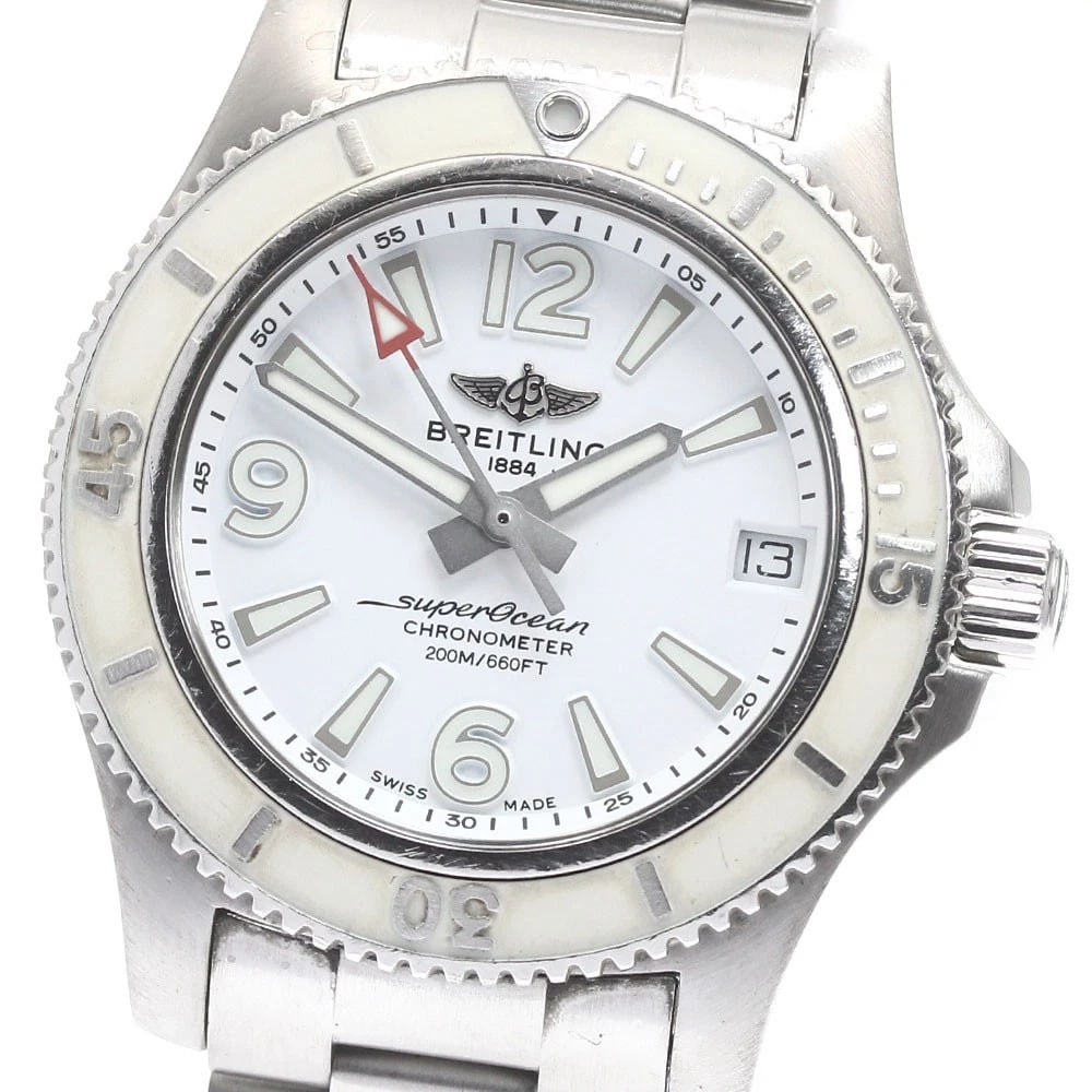 BREITLING SUPEROCEAN AUTOMATIC DATE WHITE WATCH: BREITLING Superocean Automatic Date White Watch Brand: BREITLING Type/Style: Wristwatch Material: Band Material Stainless Steel, Case Material Stainless Steel Color: Case Color Silver Band Color