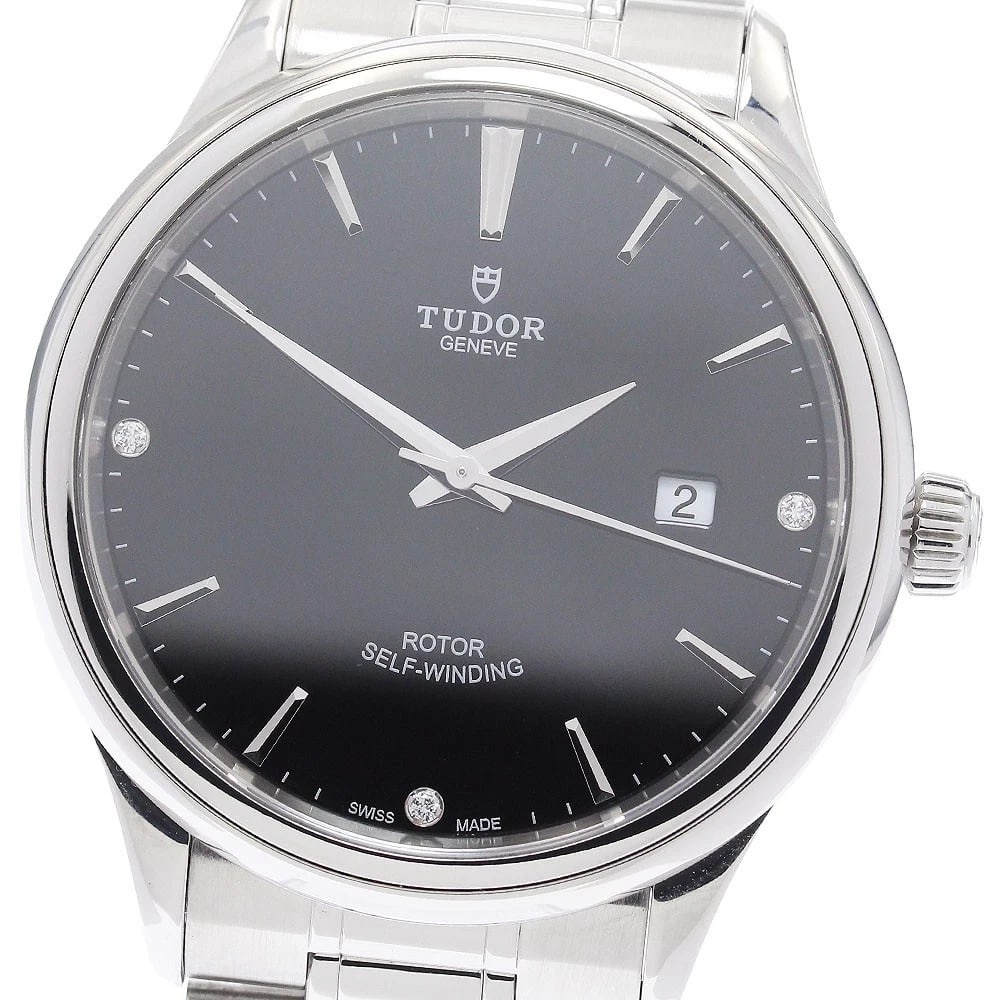 TUDOR DIAMOND DATE BLACK AUTOMATIC WATCH: TUDOR diamond Date Black Automatic Watch Brand: TUDOR Type/Style: Wristwatch Material: Band Material Stainless Steel, Case Material Stainless Steel Color: Dial Color black Band Color Silver Case