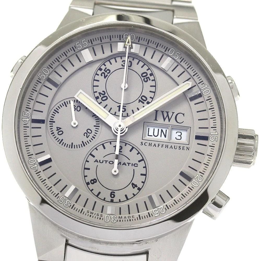 IWC SCHAFFHAUSEN CHRONOGRAPH WATCH: IWC SCHAFFHAUSEN Chronograph Watch Brand: IWC SCHAFFHAUSEN Type/Style: Wristwatch Material: Band Material Stainless Steel, Case Material Stainless Steel Color: Dial Color gray Band Color Silver Case C