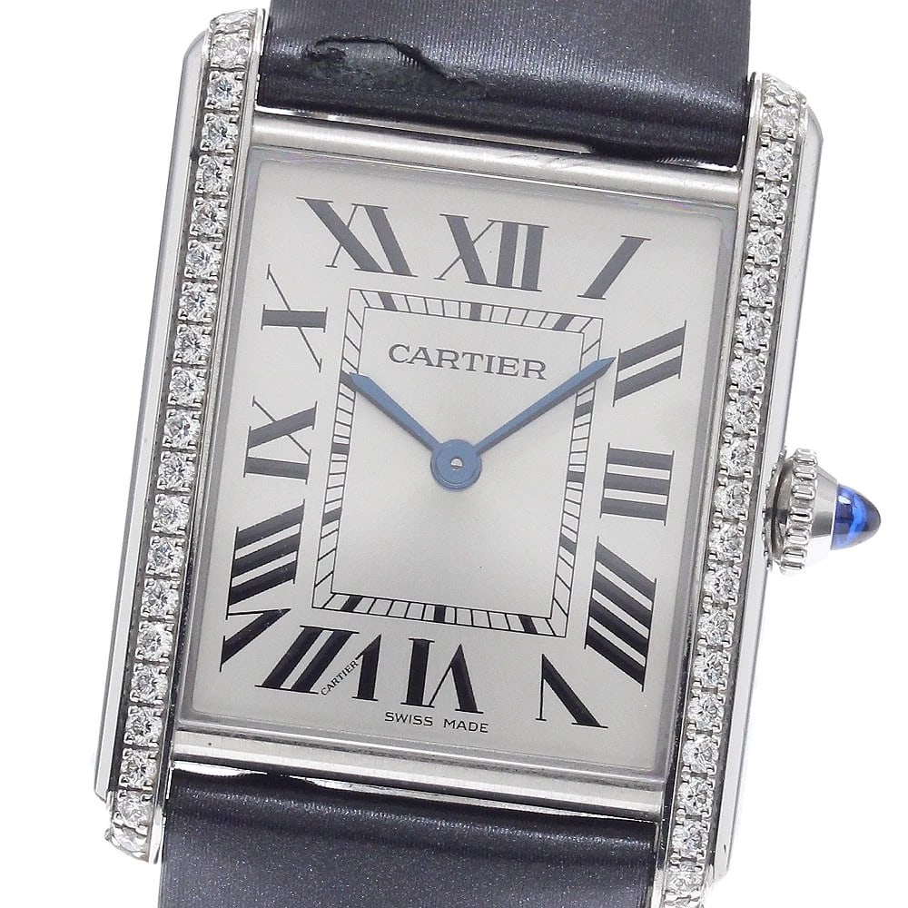 CARTIER TANK MAST DIAMOND BEZEL QUARTZ WATCH: CARTIER tank mast Diamond Bezel Quartz Watch Brand: CARTIER Type/Style: Wristwatch Material: Band Material leather, Case Material Stainless Steel Color: Dial Color Silver Band Color gray Case Color
