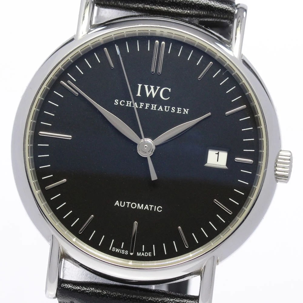 IWC SCHAFFHAUSEN DATE BLACK AUTOMATIC WATCH: IWC SCHAFFHAUSEN Date black Automatic Watch Brand: IWC SCHAFFHAUSEN Type/Style: Wristwatch Material: Band Material leather, Case Material Stainless Steel Color: Dial Color black Band Color black Case