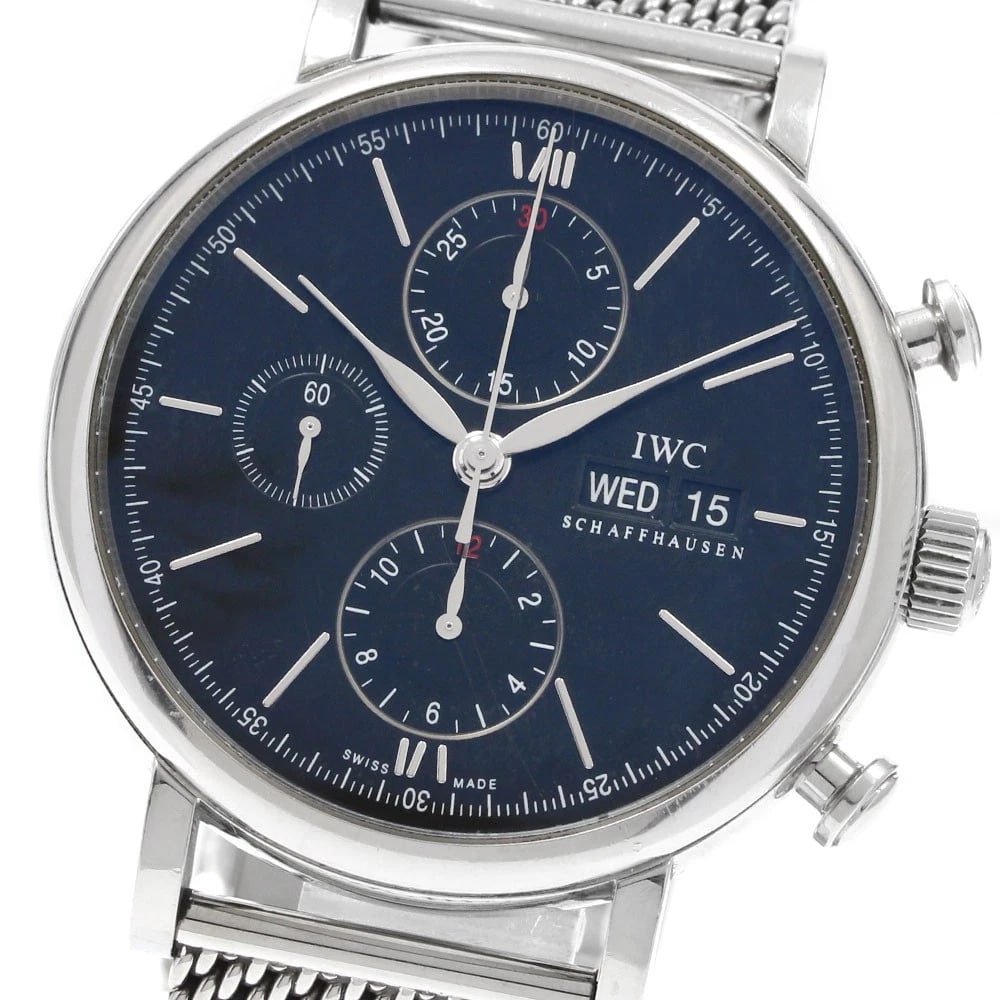 IWC SCHAFFHAUSEN CHRONOGRAPH DATE WATCH: IWC SCHAFFHAUSEN Chronograph date Watch Brand: IWC SCHAFFHAUSEN Type/Style: Wristwatch Material: Stainless Steel, Stainless Steel Color: Dial Color black Band Color Silver Case Color Silver Size: Case