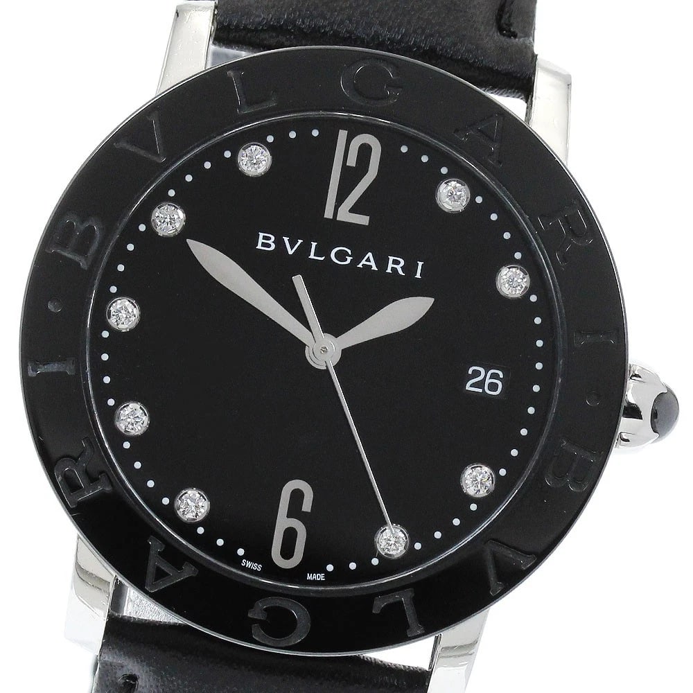 BVLGARI DIAMOND DATE BLACK WATCH: BVLGARI diamond date black Watch Brand: BVLGARI Type/Style: Wristwatch Material: Band Material leather, Case Material Stainless Steel / ceramic Color: Dial Color black Band Color black Case Color