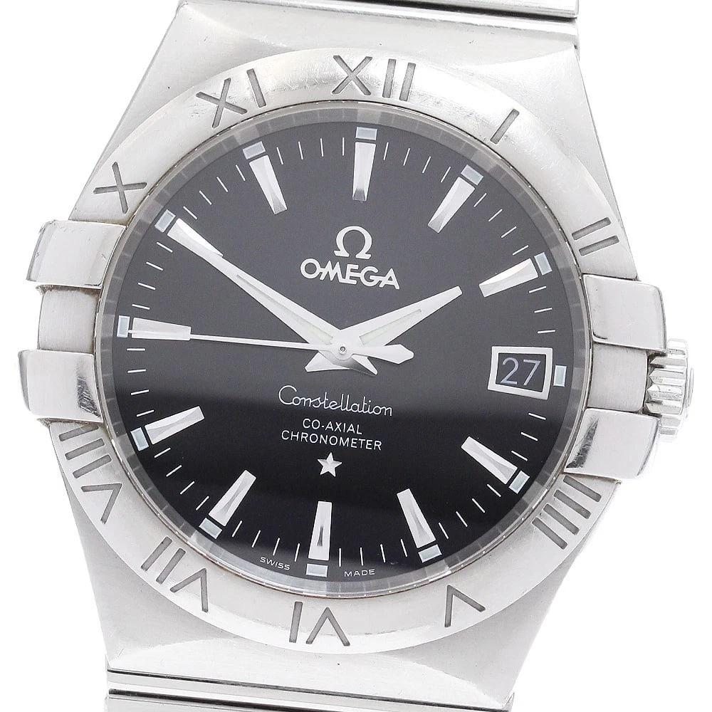 OMEGA CONSTELLATION BLACK AUTOMATIC WATCH: OMEGA Constellation black Automatic Watch Brand: OMEGA Type/Style: Wristwatch Material: Band Material Stainless Steel, Case Material Stainless Steel Color: Case Color Silver Band Color Silver Dial Col