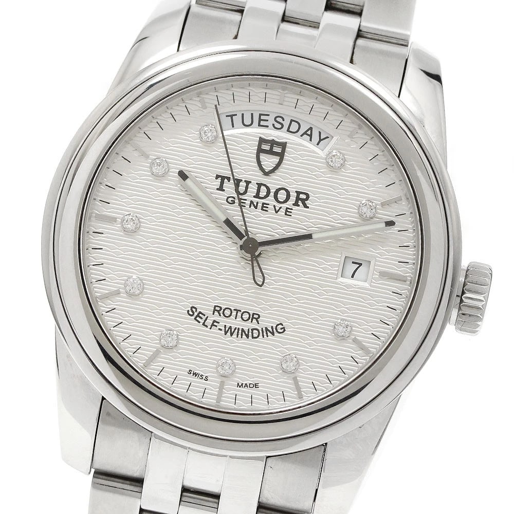 TUDOR GLAMOR DATE DIAMOND SILVER AUTOMATIC WATCH: TUDOR Glamor Date diamond Silver Automatic Watch Brand: TUDOR Type/Style: Wristwatch Material: Band Material Stainless Steel, Case Material Stainless Steel Color: Dial Color Silver Band Color Silver C