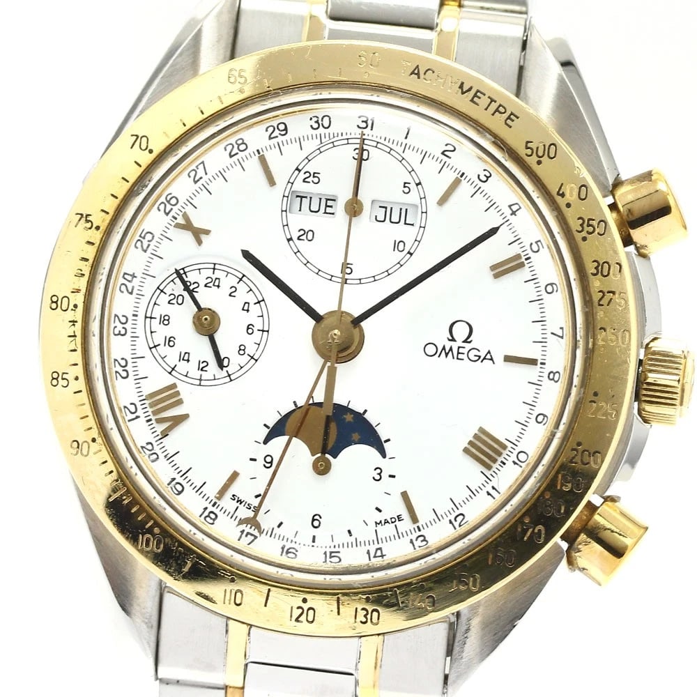 OMEGA SPEEDMASTER STAINLESS STEEL AUTOMATIC WATCH: OMEGA Speedmaster Stainless Steel Automatic Watch Brand: OMEGA Type/Style: Wristwatch Material: Band Material Stainless Steel/YG, Case Material Stainless Steel/YG Color: Dial Color white Band Color