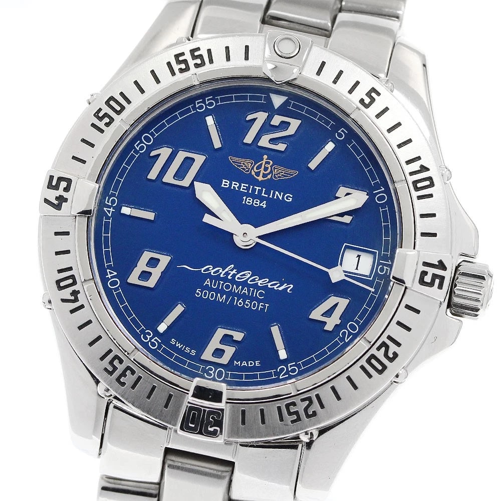 BREITLING COLT OCEAN DATE NAVY AUTOMATIC WATCH: BREITLING Colt Ocean Date Navy Automatic Watch Brand: BREITLING Type/Style: Wristwatch Material: Band Material Stainless Steel, Case Material Stainless Steel Color: Case Color Silver Band Color