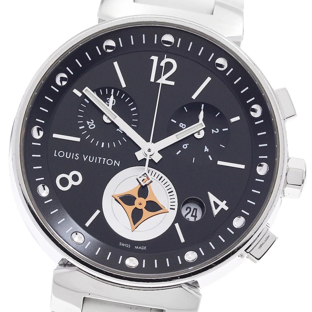 LOUIS VUITTON TAMBOUR CHRONOGRAPH QUARTZ WATCH: LOUIS VUITTON Tambour Chronograph Quartz Watch Brand: LOUIS VUITTON Type/Style: Wristwatch Material: Band Material rubber, Case Material Stainless Steel Color: Dial Color black Band Color white Case