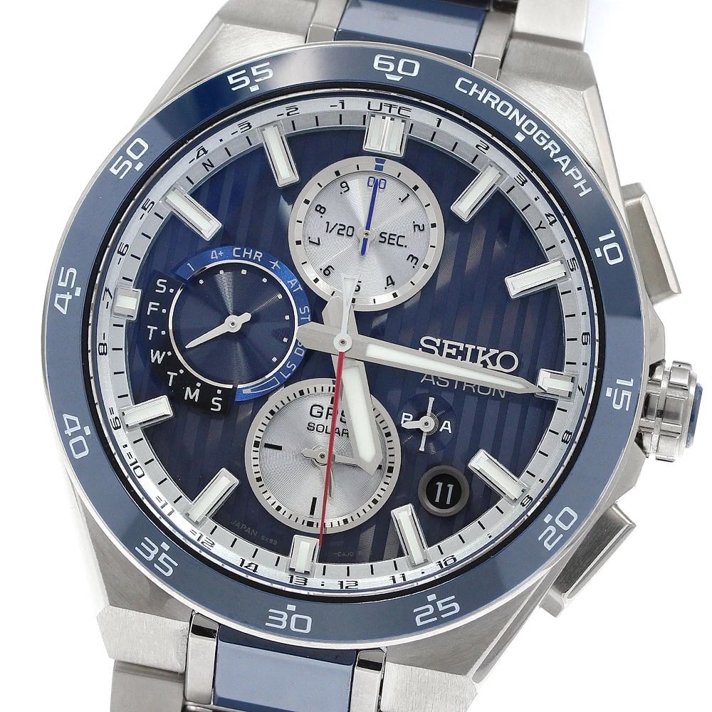 SEIKO ASTRON NEXTER SOLAR POWERED RADIO WATCH: SEIKO Astron Nexter Solar Powered Radio Watch Brand: SEIKO Type/Style: Wristwatch Material: Titanium / ceramic, Case Material Titanium / ceramic Color: Case Color Silver / Blue Band Color Silver /