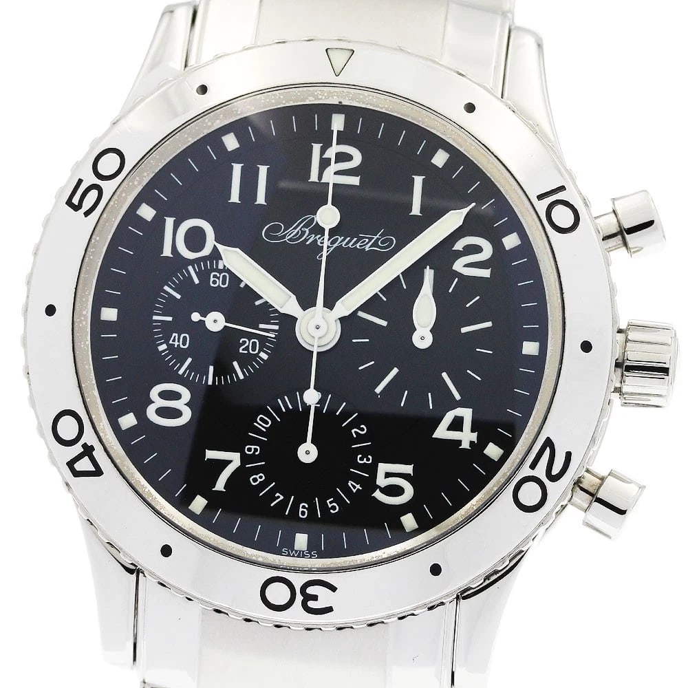 BREGUET AERONAVALE CHRONOGRAPH BLACK AUTOMATIC WATCH: Breguet Aeronavale Chronograph black Automatic Watch Brand: Breguet Type/Style: Wristwatch Material: Band Material Stainless Steel, Case Material Stainless Steel Color: Case Color Silver Band Color