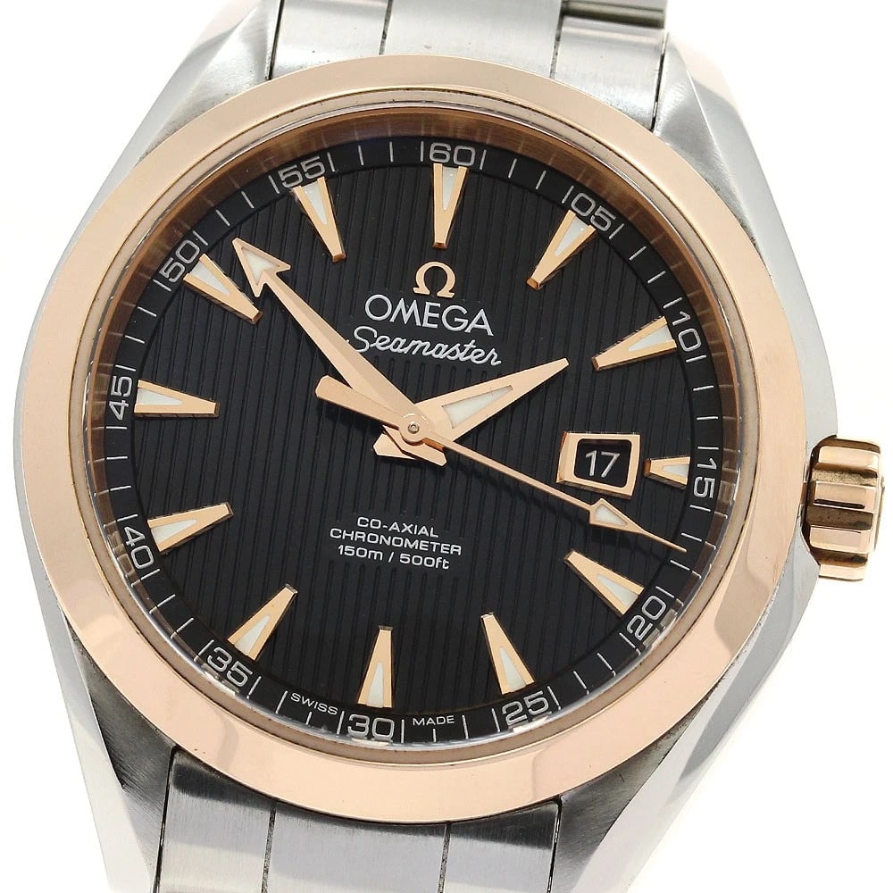 OMEGA SEAMASTER AQUA TERRA AUTOMATIC WATCH: OMEGA Seamaster Aqua Terra Automatic Watch Brand: OMEGA Type/Style: Wristwatch Material: Band Material Stainless Steel, Case Material Stainless Steel/RG Color: Dial Color black Band Color Silver Case 