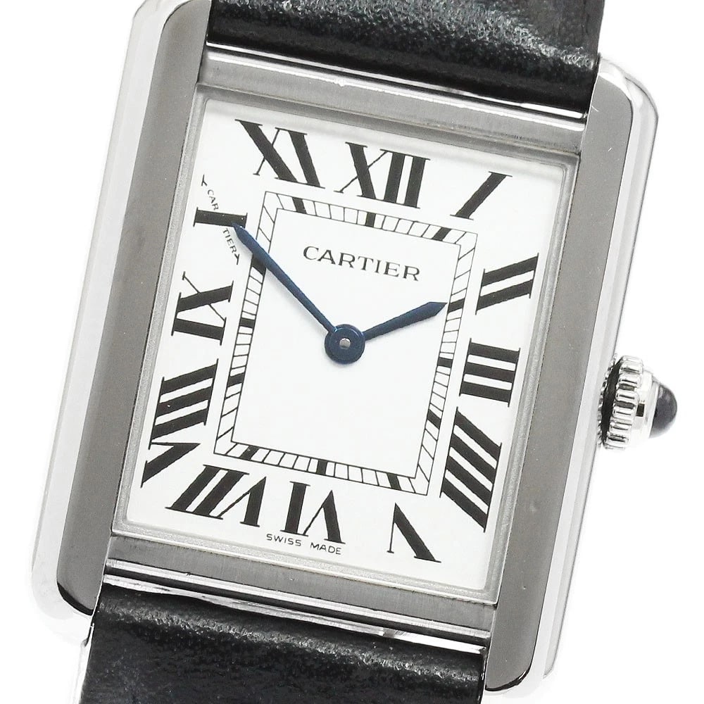 CARTIER TANK SOLO SILVER QUARTZ WATCH: CARTIER Tank solo Silver Quartz Watch Brand: CARTIER Type/Style: Wristwatch Material: Band Material leather, Case Material Stainless Steel Color: Case Color Silver Band Color black Dial Color Silver