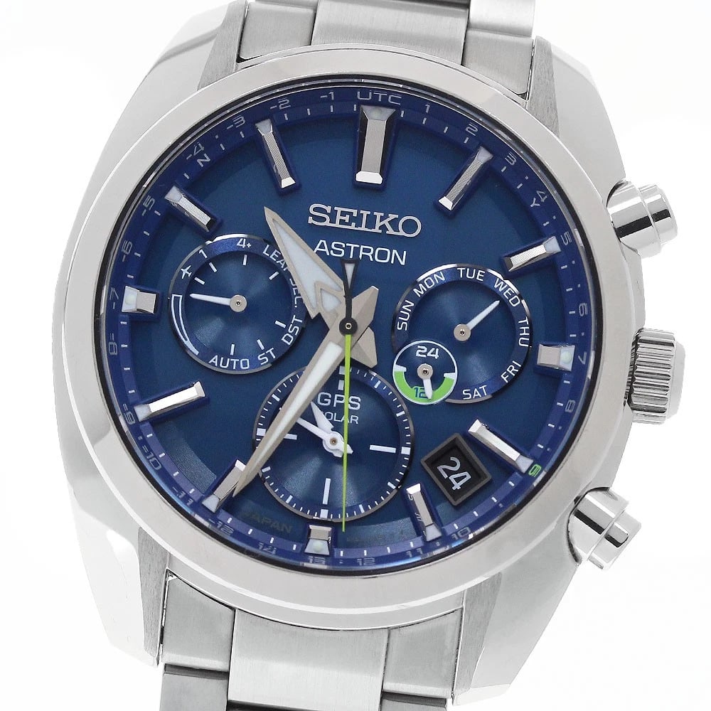 SEIKO ASTRON BLUE SOLAR POWERED RADIO WATCH: SEIKO Astron blue Solar Powered Radio Watch Brand: SEIKO Type/Style: Wristwatch Material: Band Material Stainless Steel, Case Material Stainless Steel Color: Case Color Silver Band Color Silver Dial