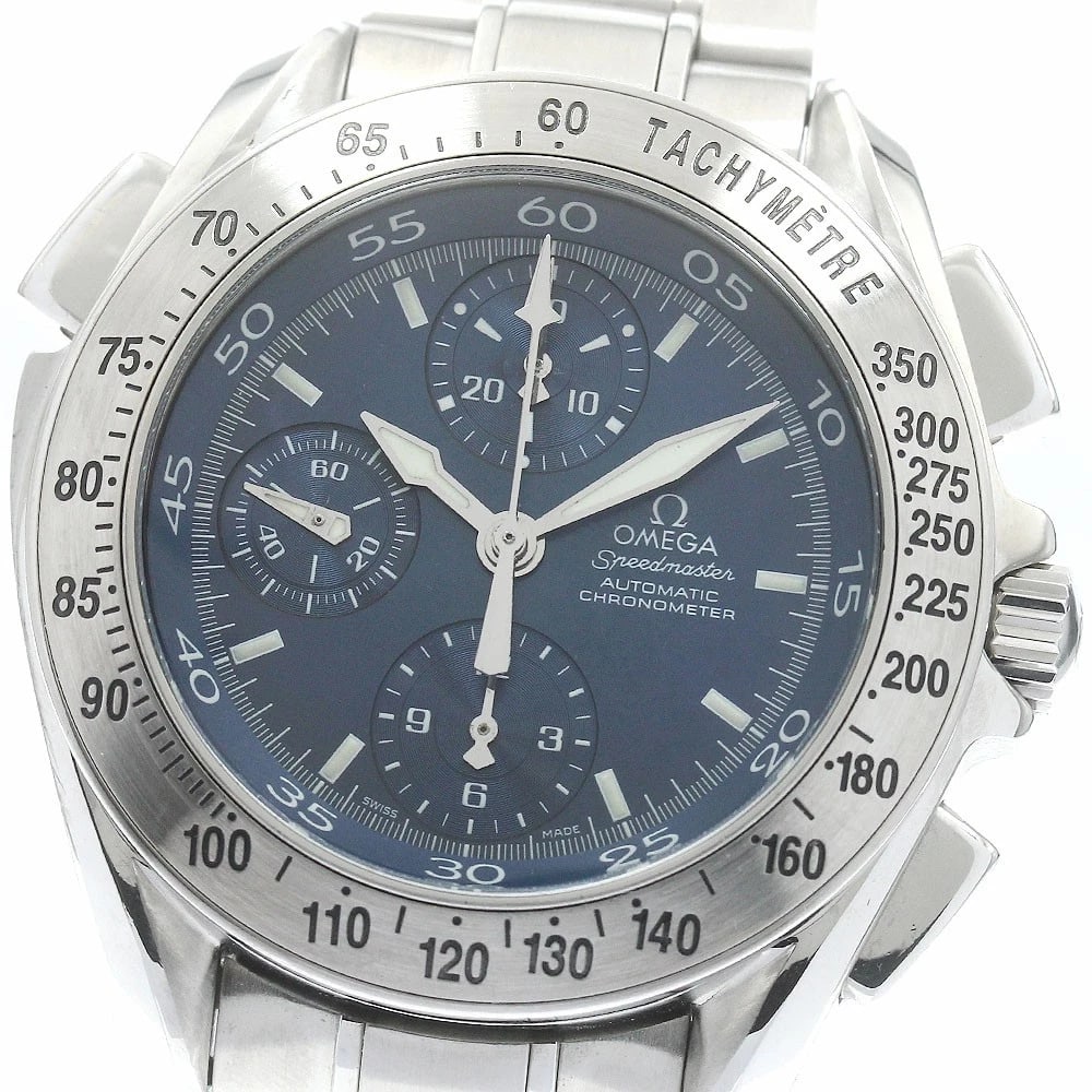OMEGA SPEEDMASTER CHRONOGRAPH AUTOMATIC WATCH: OMEGA Speedmaster Chronograph Automatic Watch Brand: OMEGA Type/Style: Wristwatch Material: Band Material Stainless Steel, Case Material Stainless Steel Color: Dial Color blue Band Color Silver Case
