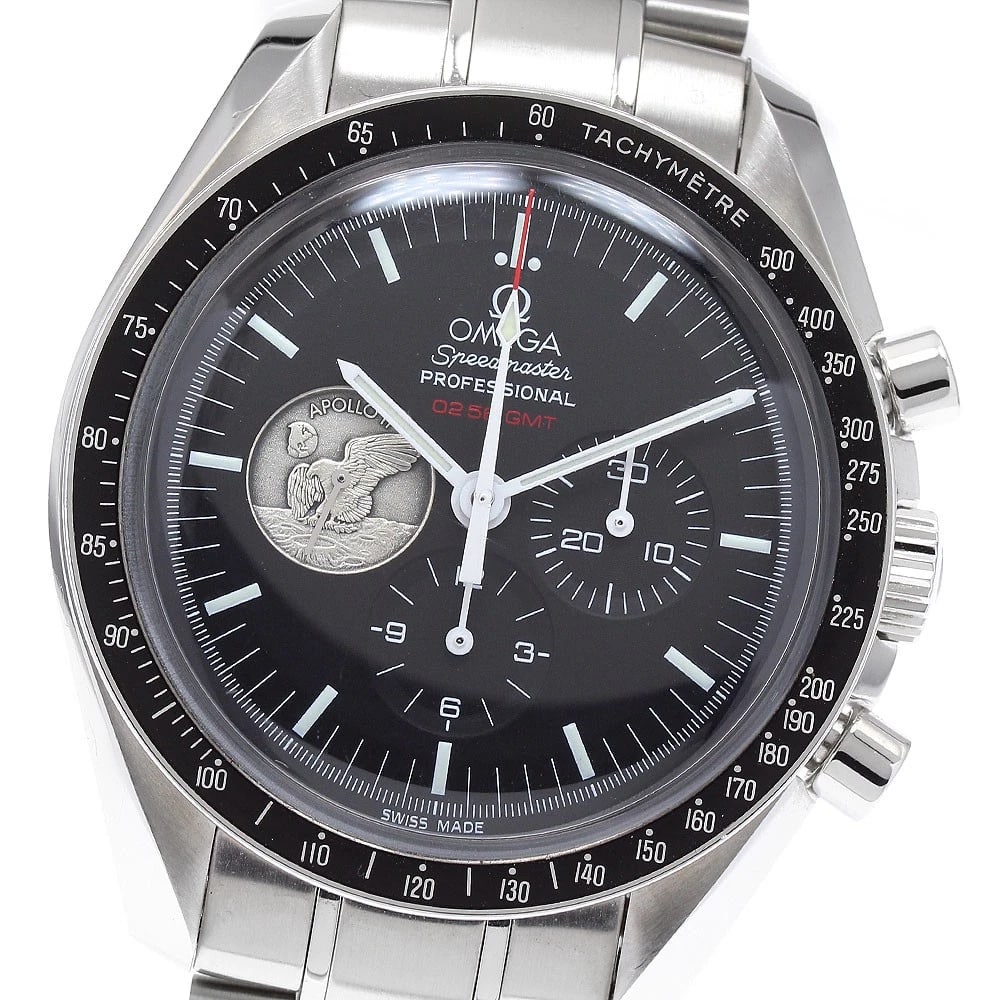 OMEGA SPEEDMASTER PROFESSIONAL STAINLESS STEEL WATCH: OMEGA Speedmaster Professional Stainless Steel Watch Brand: OMEGA Type/Style: Wristwatch Material: Band Material Stainless Steel, Case Material Stainless Steel Color: Dial Color black Band Color