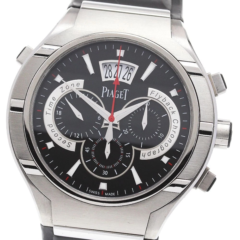 PIAGET CHRONOGRAPH AUTOMATIC WATCH: PIAGET chronograph Automatic Watch Brand: PIAGET Type/Style: Wristwatch Material: Band Material rubber, Case Material titanium Color: Dial Color black Band Color black Case Color Silver Size: Case