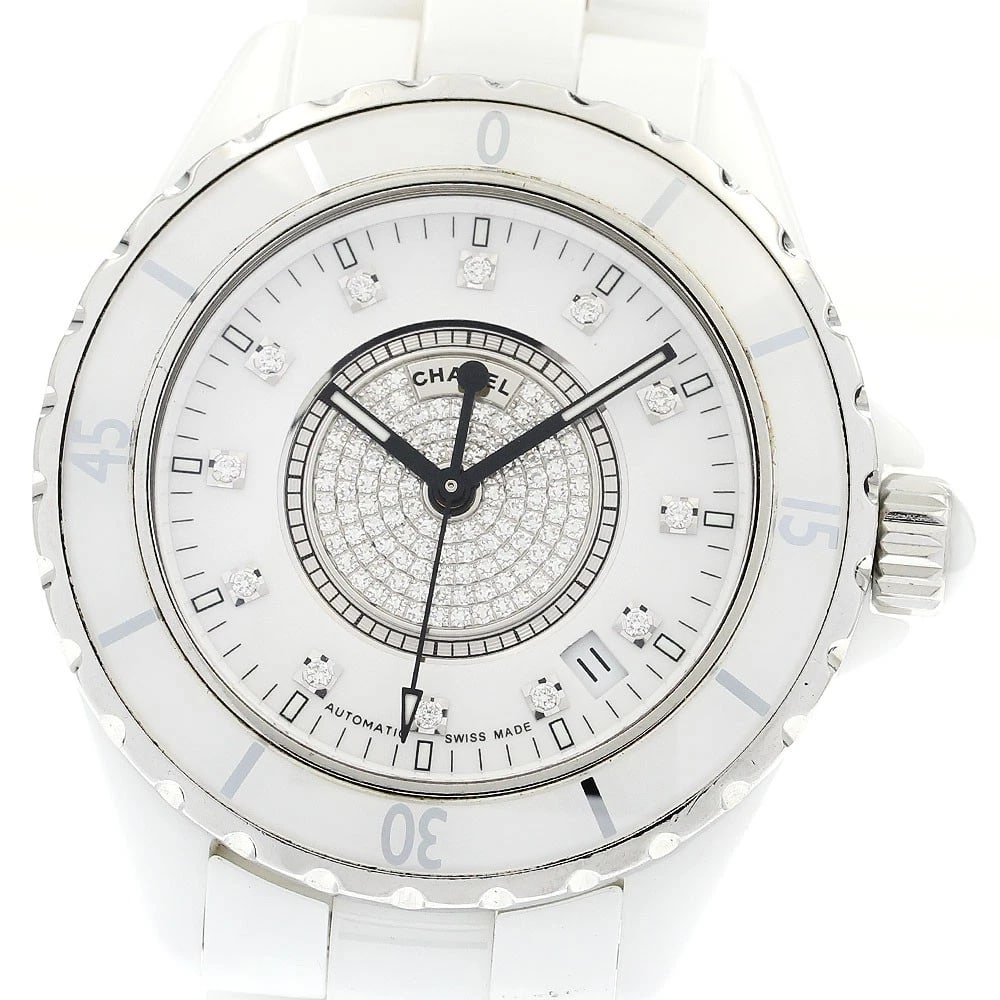 CHANEL J12 WHITE CERAMIC DIAMOND AUTOMATIC WATCH (1 of 5)