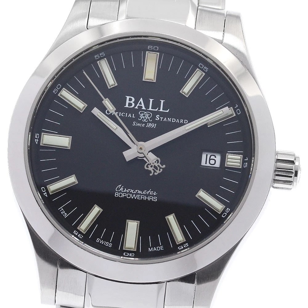 BALLWATCH ENGINEER BLACK AUTOMATIC WATCH: BALLWATCH Engineer black Automatic Watch Brand: BALLWATCH Type/Style: Wristwatch Material: Band Material Stainless Steel, Case Material Stainless Steel Color: Case Color Silver Band Color Silver Dial 