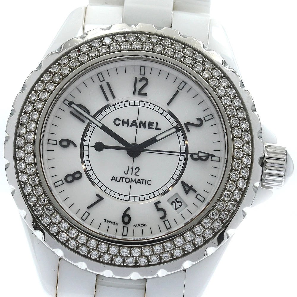 CHANEL J12 DIAMOND BEZEL WHITE CERAMIC AUTOMATIC WATCH: CHANEL J12 Diamond bezel white ceramic Automatic Watch Brand: CHANEL Type/Style: Wristwatch Material: Band Material Stainless Steel / ceramic, Case Material Stainless Steel / ceramic Color: Dial