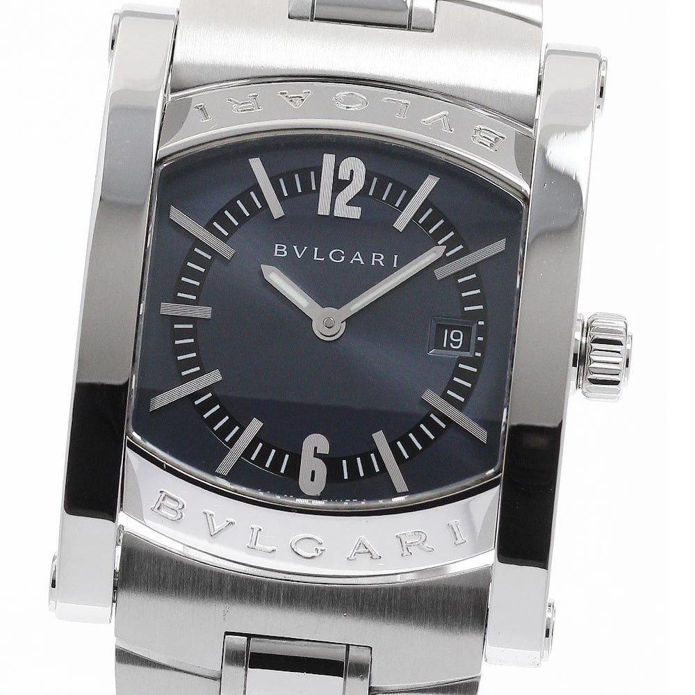 BVLGARI ASSIOMA DATE BLUE GRAY QUARTZ WATCH: BVLGARI Assioma Date Blue gray Quartz Watch Brand: BVLGARI Type/Style: Wristwatch Material: Band Material Stainless Steel, Case Material Stainless Steel Color: Case Color Silver Band Color Silver Dial