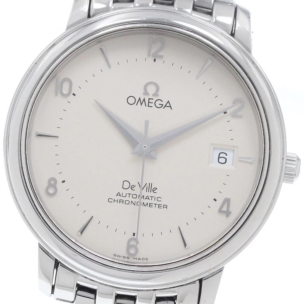 OMEGA DE VILLE CHRONOMETER BEIGE AUTOMATIC WATCH: OMEGA De Ville Chronometer beige Automatic Watch Brand: OMEGA Type/Style: Wristwatch Material: Band Material Stainless Steel, Case Material Stainless Steel Color: Dial Color beige Band Color Silver
