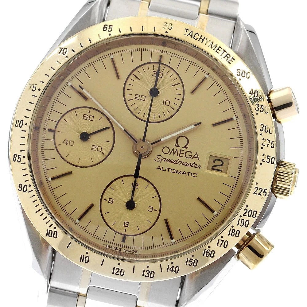 OMEGA SPEEDMASTER CHRONOGRAPH GOLD AUTOMATIC WATCH: OMEGA Speedmaster Chronograph gold Automatic Watch Brand: OMEGA Type/Style: Wristwatch Material: Band Material Stainless Steel/YG, Case Material Stainless Steel/YG Color: Dial Color gold Band Color