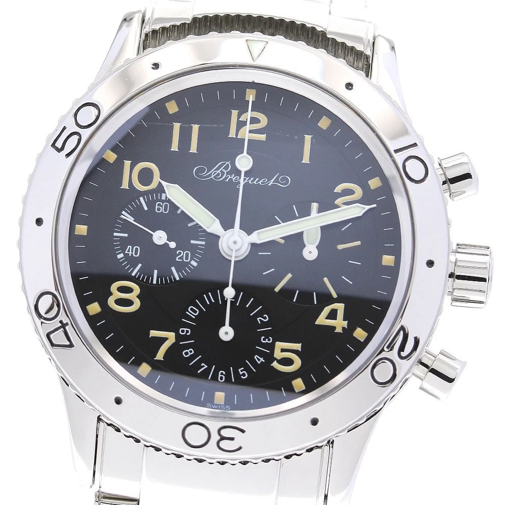 BREGUET AERONAVAL CHRONOGRAPH AUTOMATIC WATCH: Breguet Aeronaval Chronograph Automatic Watch Brand: Breguet Type/Style: Wristwatch Material: Band Material Stainless Steel, Case Material Stainless Steel Color: Dial Color black Band Color Silver