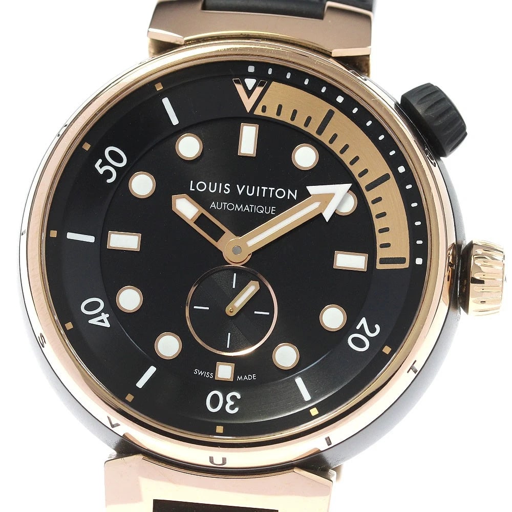 LOUIS VUITTON TAMBOUR STREET WATCH: LOUIS VUITTON Tambour Street Watch Brand: LOUIS VUITTON Type/Style: Wristwatch Material: Band Material rubber, Case Material Stainless Steel/K18PG Color: Dial Color black Band Color black Case Color B