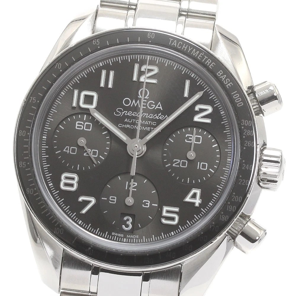 OMEGA SPEEDMASTER DATE CHRONOGRAPH AUTOMATIC WATCH: OMEGA Speedmaster Date Chronograph Automatic Watch Brand: OMEGA Type/Style: Wristwatch Material: Band Material Stainless Steel, Case Material Stainless Steel Color: Dial Color gray Band Color Silver C