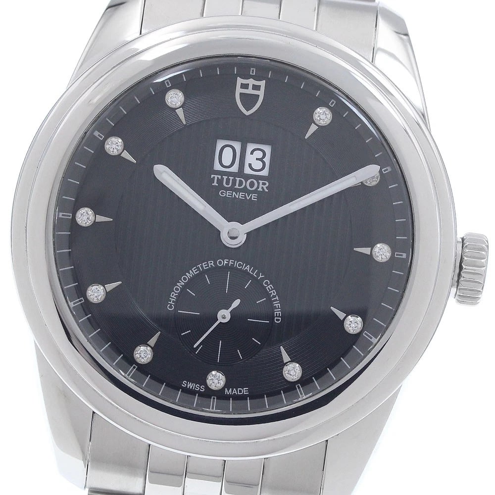 TUDOR GLAMOUR DATE BLACK AUTOMATIC WATCH: TUDOR Glamour date black Automatic Watch Brand: TUDOR Type/Style: Wristwatch Material: Band Material Stainless Steel, Case Material Stainless Steel Color: Case Color Silver Band Color Silver Dial