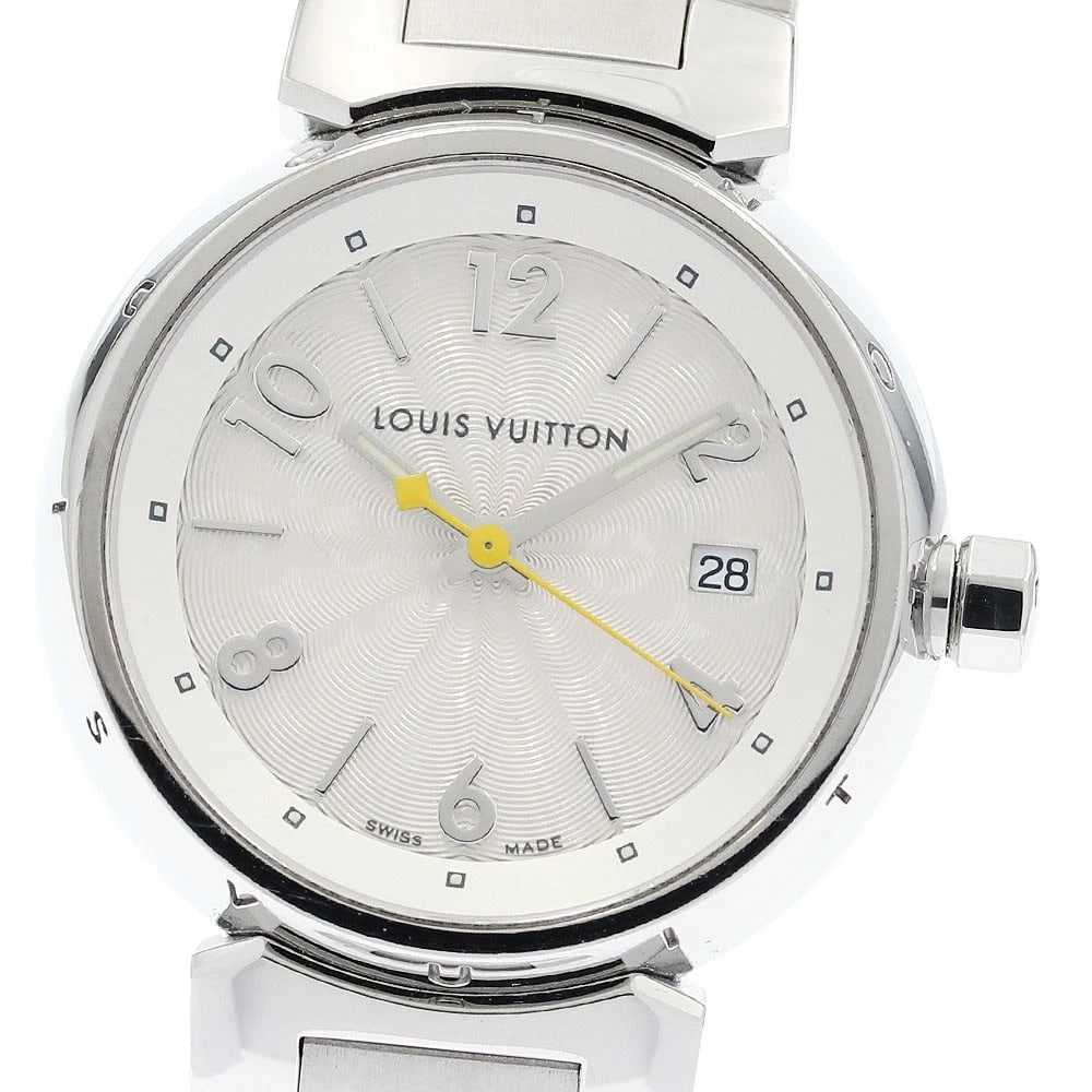 LOUIS VUITTON TAMBOUR DATE SILVER QUARTZ WATCH: LOUIS VUITTON Tambour Date Silver Quartz Watch Brand: LOUIS VUITTON Type/Style: Wristwatch Material: Band Material Stainless Steel, Case Material Stainless Steel Color: Dial Color Silver Band Color Si