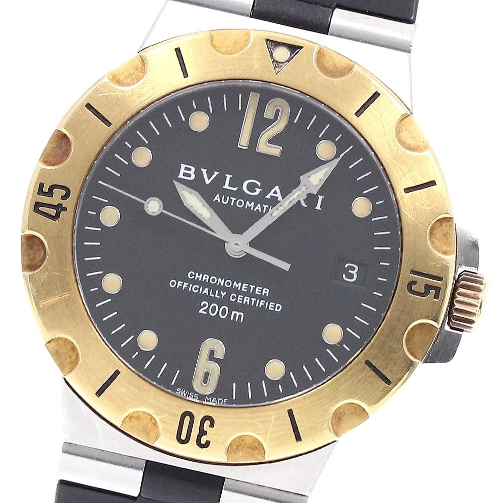 BVLGARI DIAGONO SCUBA DATE BLACK AUTOMATIC WATCH: BVLGARI Diagono Scuba Date black Automatic Watch Brand: BVLGARI Type/Style: Wristwatch Material: Band Material rubber, Case Material Stainless Steel/YG Color: Dial Color black Band Color black Case