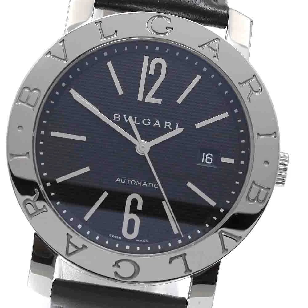 BVLGARI DATE AUTOMATIC WATCH: BVLGARI Date Automatic Watch Brand: BVLGARI Type/Style: Wristwatch Material: Band Material leather, Case Material Stainless Steel Color: Case Color Silver Band Color black Dial Color black Size: Case