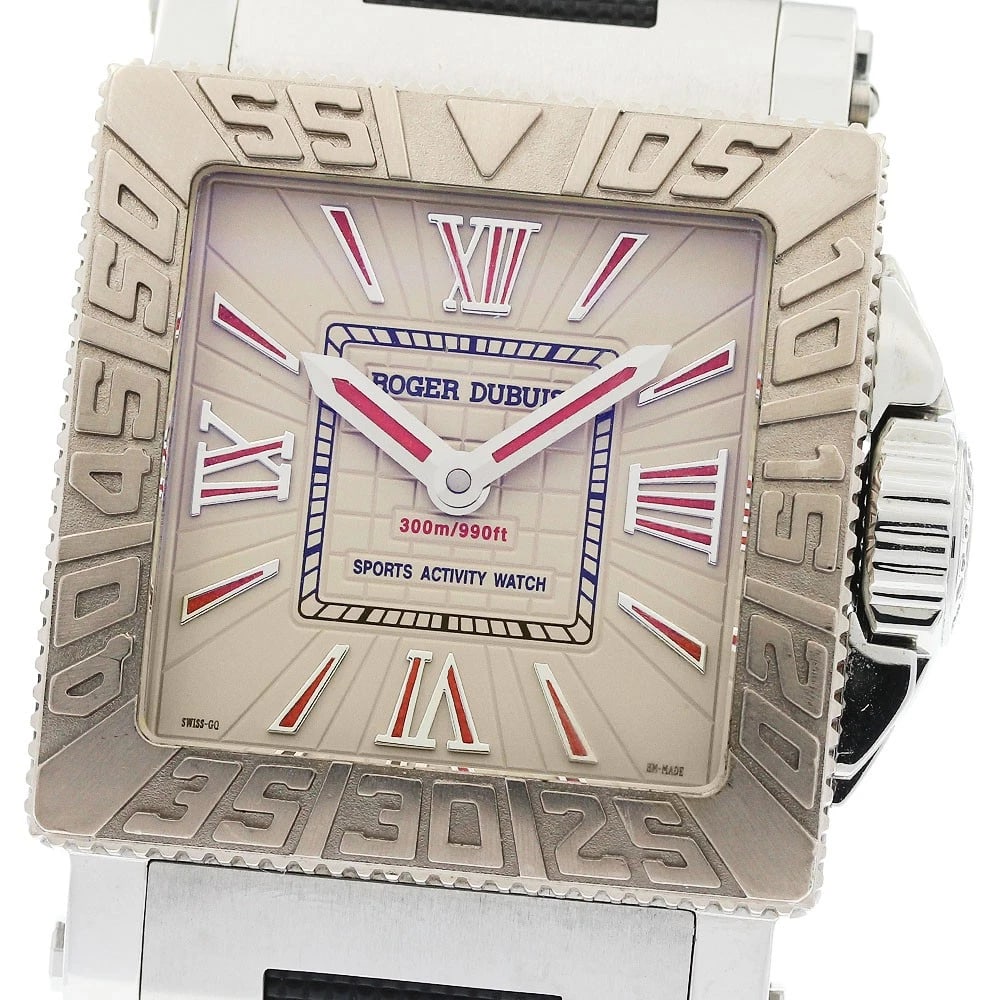 ROGER DUBUIS AQUA BEIGE AUTOMATIC WATCH: ROGER DUBUIS Aqua beige Automatic Watch Brand: ROGER DUBUIS Type/Style: Wristwatch Material: Band Material rubber, Case Material Stainless Steel Color: Case Color Silver Band Color black Dial Color be