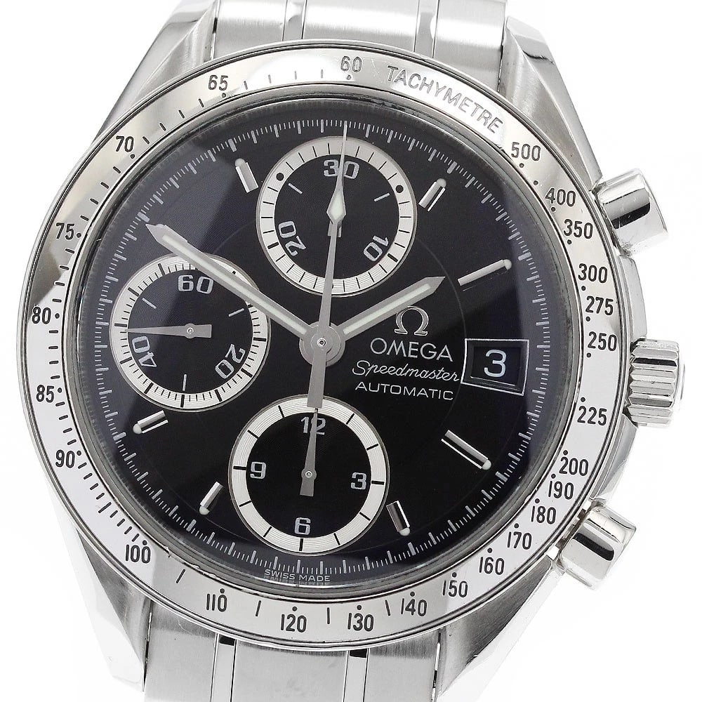 OMEGA SPEEDMASTER DATE CHRONOGRAPH AUTOMATIC WATCH: OMEGA Speedmaster Date Chronograph Automatic Watch Brand: OMEGA Type/Style: Wristwatch Material: Band Material Stainless Steel, Case Material Stainless Steel Color: Dial Color black Band Color Silver 