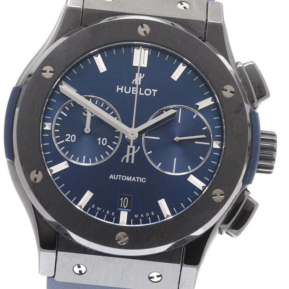 HUBLOT CLASSIC FUSION CHRONOGRAPH AUTOMATIC WATCH: HUBLOT Classic fusion Chronograph Automatic Watch Brand: HUBLOT Type/Style: Wristwatch Material: Band Material rubber, Case Material ceramic Color: Band Color Navy Dial Color Navy Case Color black