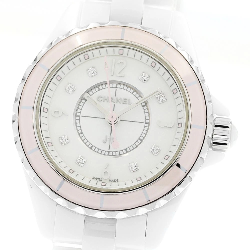 CHANEL J12 DIAMOND SOFT PINK WHITE QUARTZ WATCH: CHANEL J12 Diamond Soft Pink white Quartz Watch Brand: CHANEL Type/Style: Wristwatch Material: Band Material Stainless Steel / ceramic, Case Material Stainless Steel / ceramic Color: Dial Color white