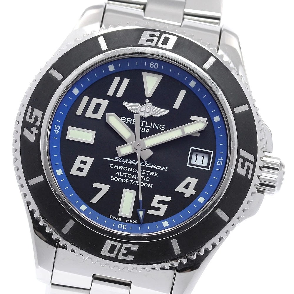 BREITLING SUPER OCEAN DATE BLACK AUTOMATIC WATCH: BREITLING Super Ocean Date black Automatic Watch Brand: BREITLING Type/Style: Wristwatch Material: Band Material Stainless Steel, Case Material Stainless Steel Color: Case Color Silver Band Color Silv