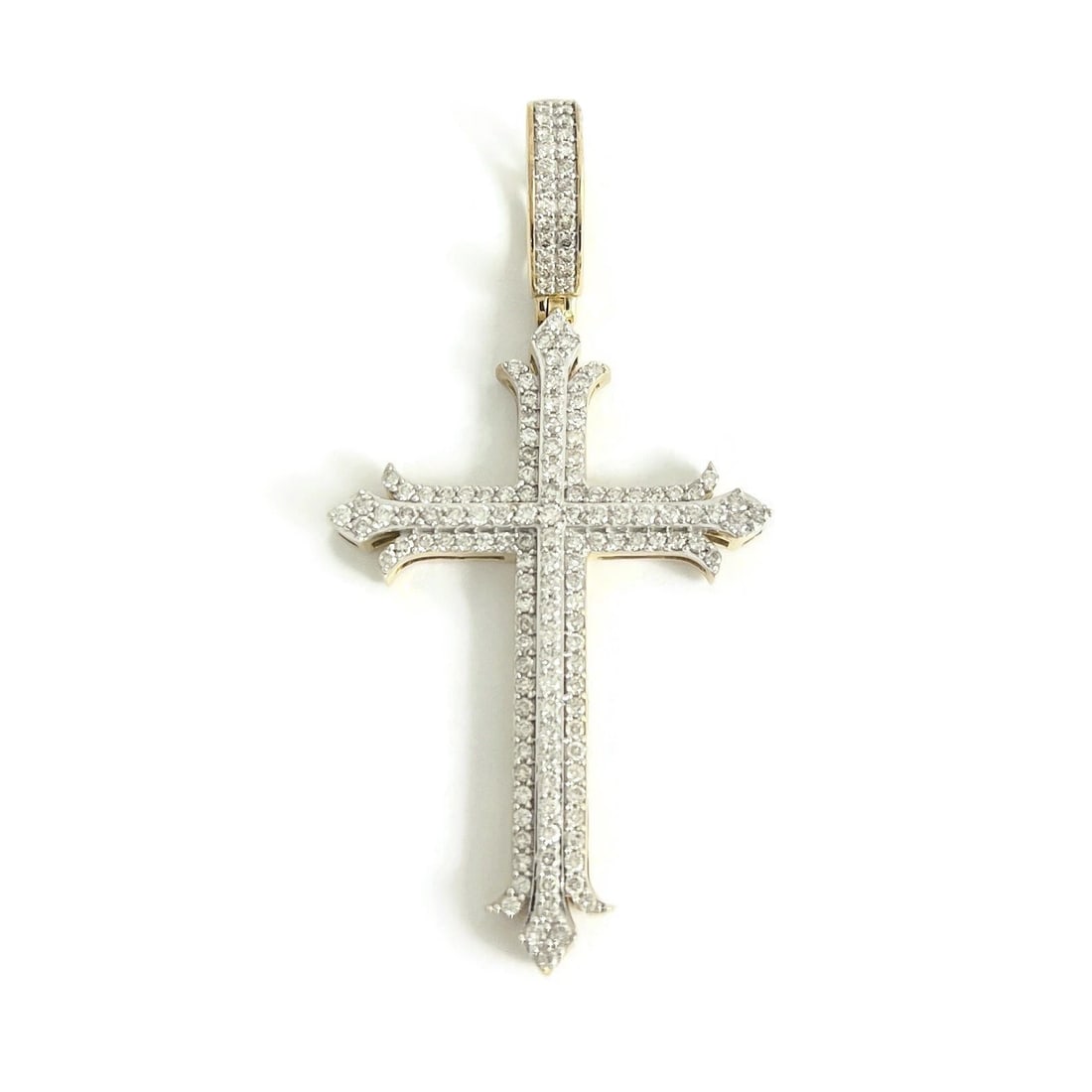 MEN'S LARGE PAVE DIAMOND CROSS NECKLACE PENDANT: Men's Large Pave Diamond Cross Necklace Pendant Brand: Unbranded Type/Style: Pendant Material: 10K Yellow Gold, Main Stone Natural Color: Gold Size: Measurements: 2.5 inches (with bale) x 1.25 in