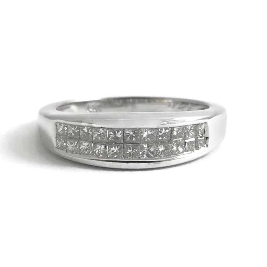 PRINCESS DIAMOND 2-ROW INVISIBLE CHANNEL-SET BAND RING: Princess Diamond 2-Row Invisible Channel-Set Band Ring Brand: Unbranded Type/Style: Ring Material: 14K White Gold, Main Stone Natural Color: Silver Size: 4.75 US Accessories: None Accessor
