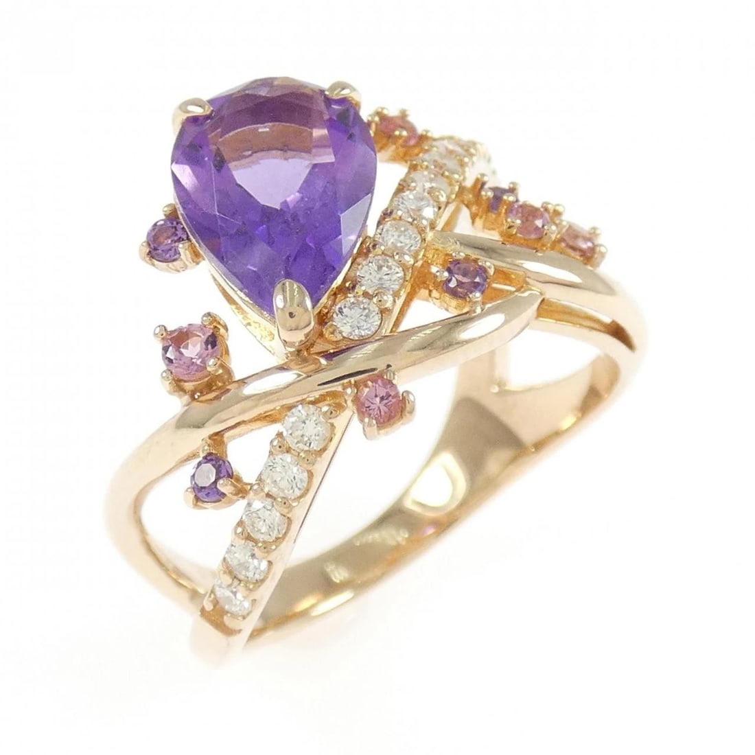 K18PG COLOR STONE RING: K18PG color stone ring Brand: Unbranded Type/Style: Amethyst Ring Material: 18k Pink Gold, Main Stone Amethyst Secondary Stone Diamond Color: Pink Gold Size: US 6 3/4 Accessories: None Accessories